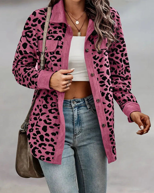 JASMINE - CHIC LEOPARD PRINT CORDUROY JACKET WITH BUTTON-DOWN FRONT