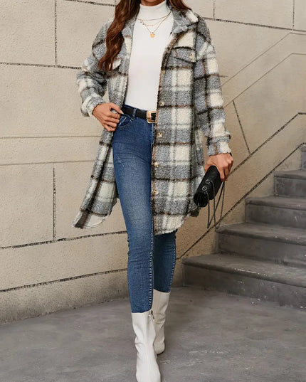 LUNA - ELEGANT PLAID TRENCH COAT WITH BUTTON FRONT