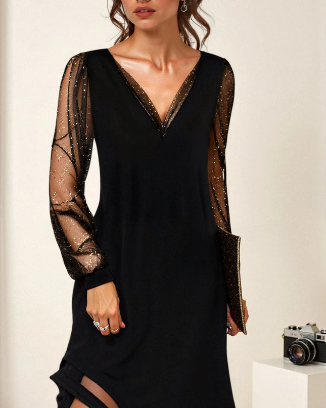 MATILDA - CLASSIC NIGHT DRESS WITH V-NECK AND SHEER SLEEVES