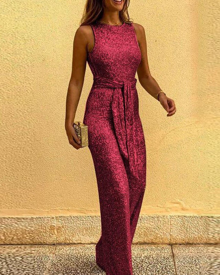 AMBER - LUXURIOUS FULL-LENGTH JUMPSUIT WITH WAIST TIE FOR EVENING PARTIES