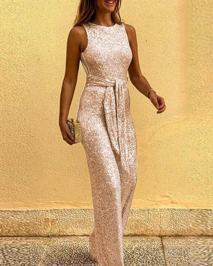 AMBER - LUXURIOUS FULL-LENGTH JUMPSUIT WITH WAIST TIE FOR EVENING PARTIES