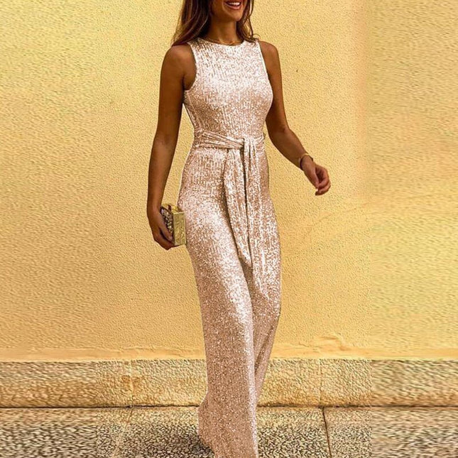 AMBER - LUXURIOUS FULL-LENGTH JUMPSUIT WITH WAIST TIE FOR EVENING PARTIES